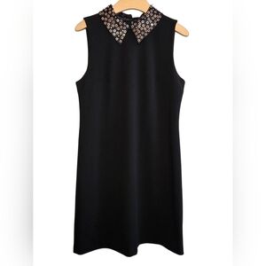 Betsey Johnson Sleeveless Black Crepe Dress Embellished Peter Pan Collar Sz 10